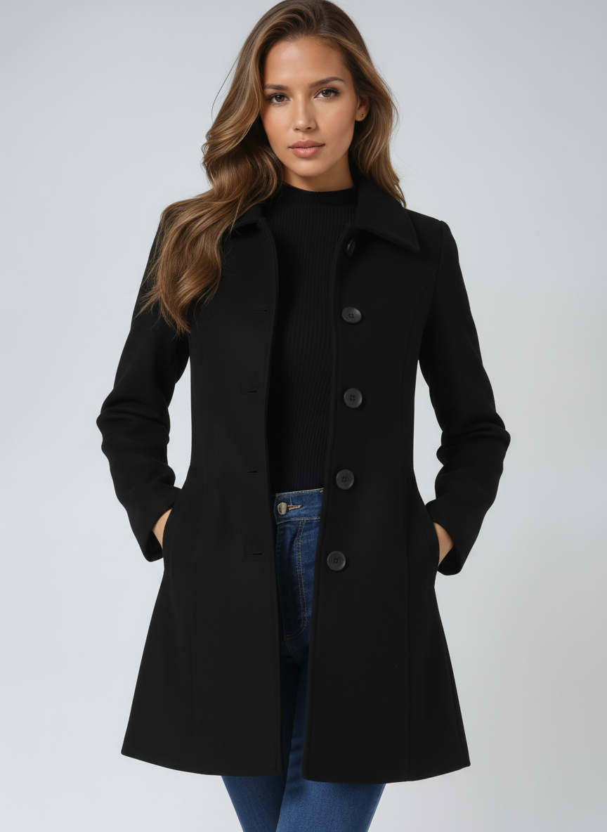 Vayelle | Women's Single Breasted Winter Trench Coat Wool Blend Tailored Elegant Long Jacket-Women's Trench Coats-Black-S-