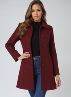 Vayelle | Women's Single Breasted Winter Trench Coat Wool Blend Tailored Elegant Long Jacket-Women's Trench Coats-Dark Red-S-