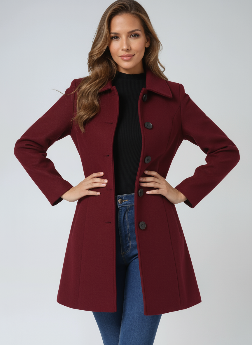 Vayelle | Women's Single Breasted Winter Trench Coat Wool Blend Tailored Elegant Long Jacket-Women's Trench Coats-Black-S-