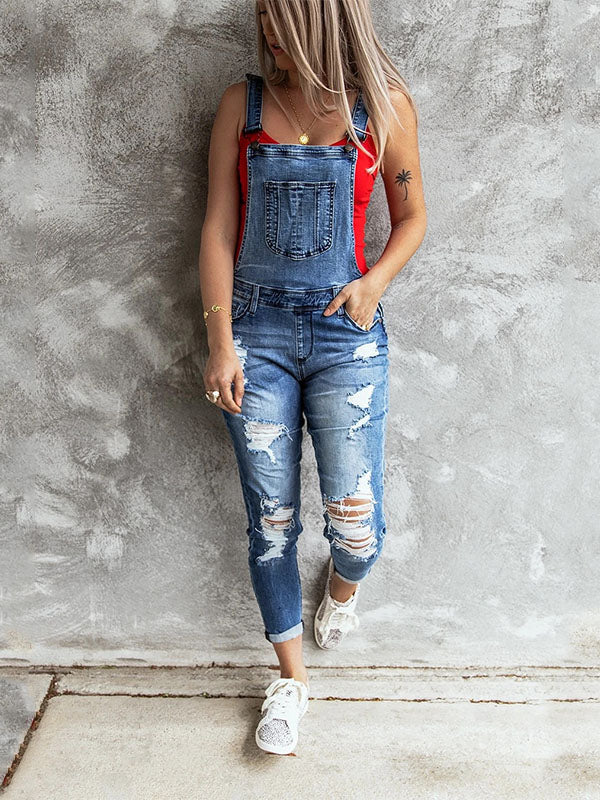 Women's Skinny Vintage-Inspired Distressed Denim Overalls 1