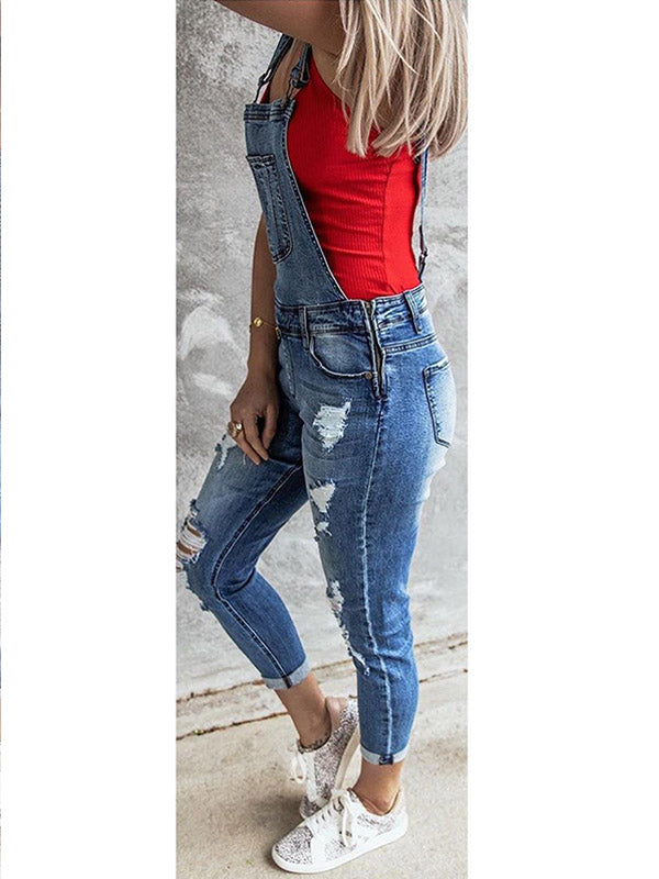 Women's Skinny Vintage-Inspired Distressed Denim Overalls 2
