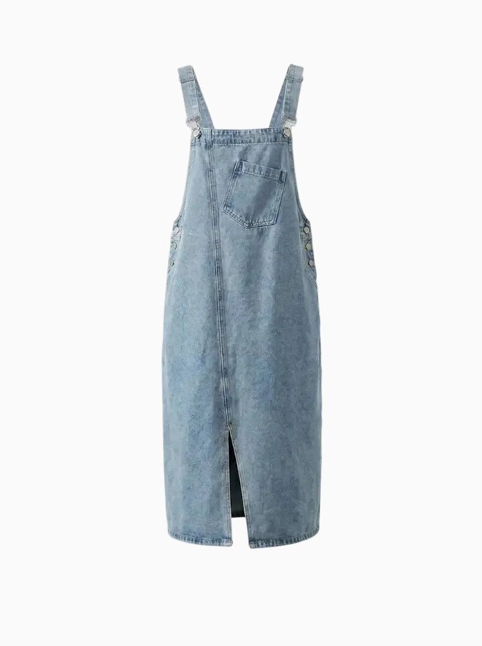 Women’s Spring Summer Loose Slip Denim Overall Dress-Overall Dresses-CAMOUFIT-Blue-S-Camoufit