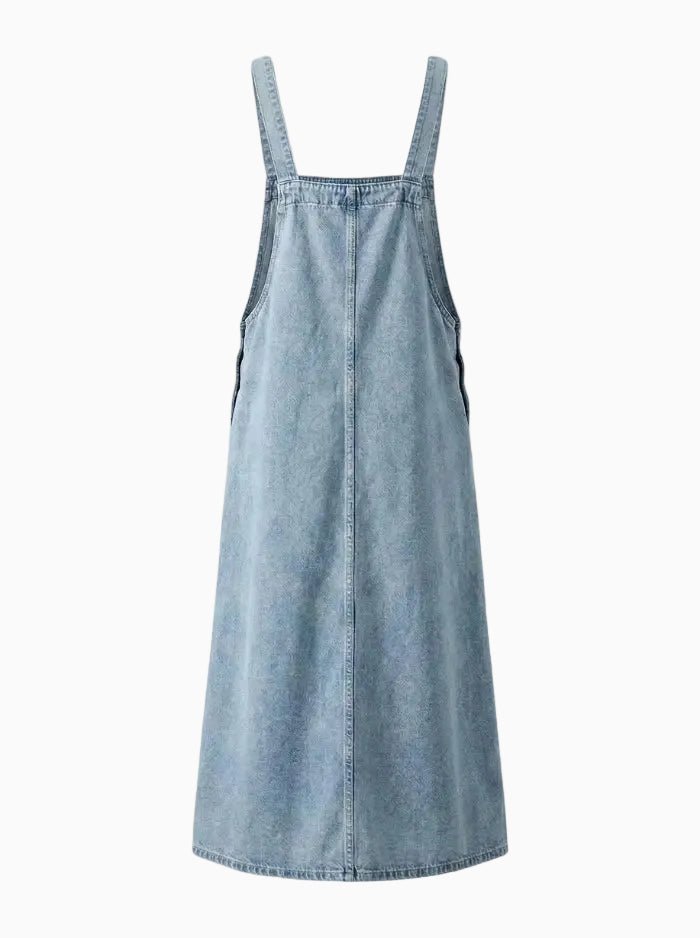 Women’s Spring Summer Loose Slip Denim Overall Dress-Overall Dresses-CAMOUFIT-Blue-S-Camoufit