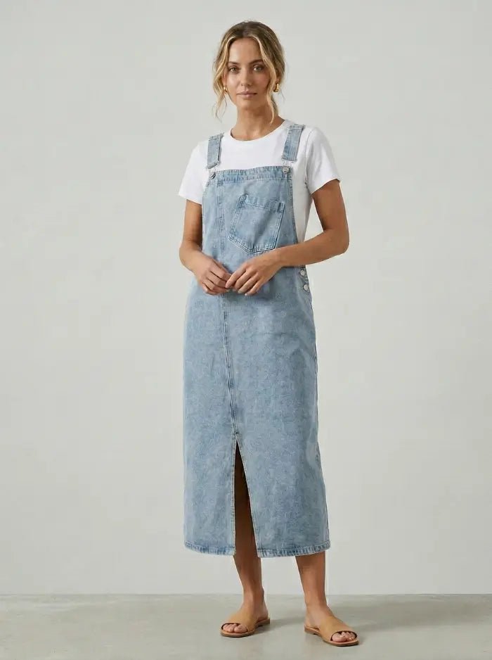 Women’s Spring Summer Loose Slip Denim Overall Dress-Overall Dresses-CAMOUFIT-Blue-S-Camoufit