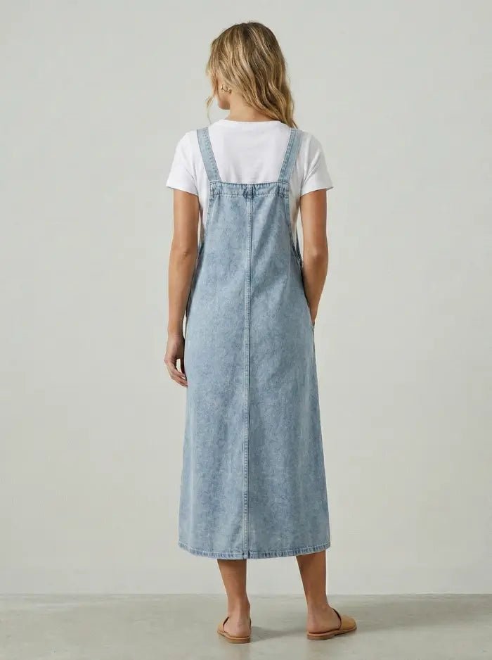 Women’s Spring Summer Loose Slip Denim Overall Dress-Overall Dresses-CAMOUFIT-Blue-S-Camoufit