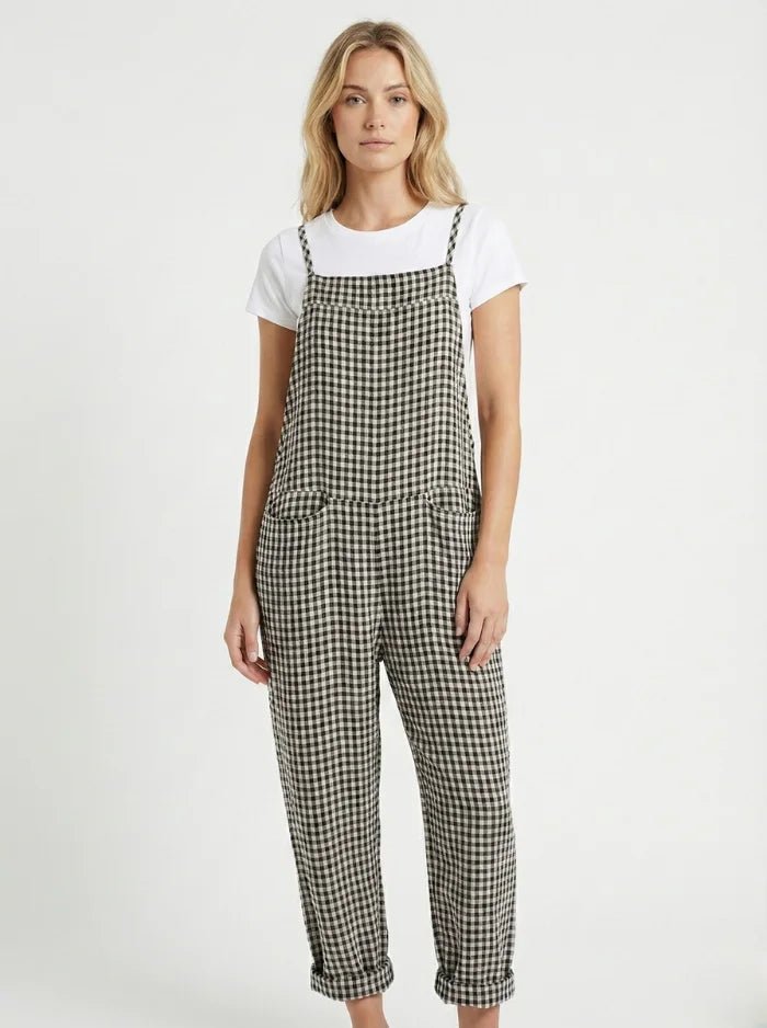 Women's Striped Wide Leg Overalls-Jumpsuits & Overalls-CAMOUFIT-Black-S-Camoufit