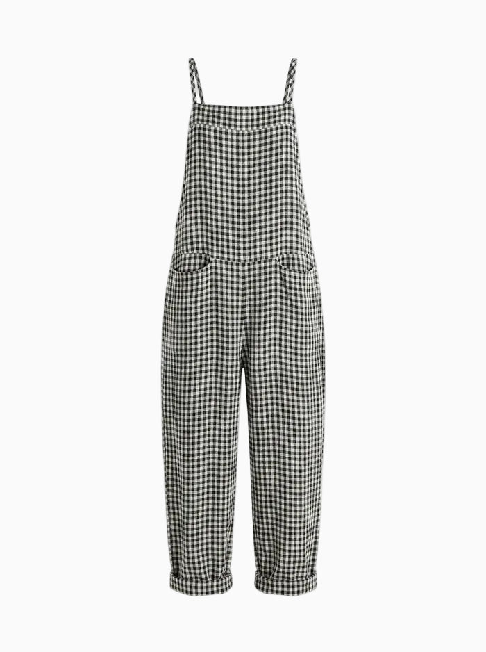 Women's Striped Wide Leg Overalls-Jumpsuits & Overalls-CAMOUFIT-Black-S-Camoufit