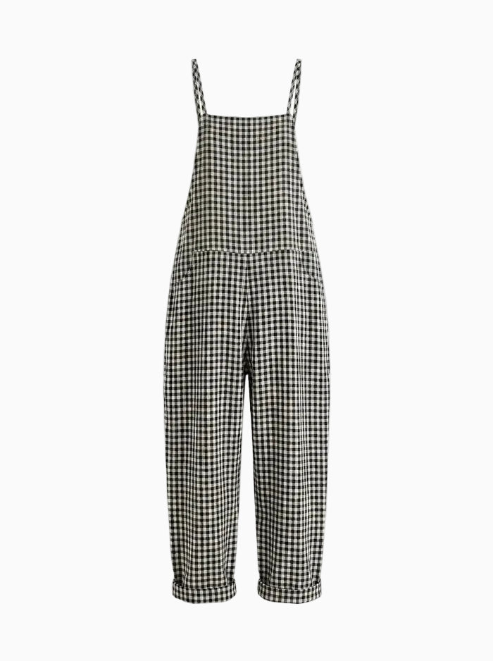 Women's Striped Wide Leg Overalls-Jumpsuits & Overalls-CAMOUFIT-Black-S-Camoufit