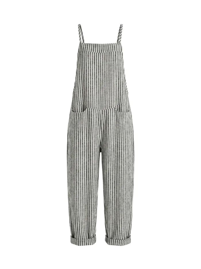 Women's Striped Wide Leg Overalls-Jumpsuits & Overalls-CAMOUFIT-Gray-S-Camoufit