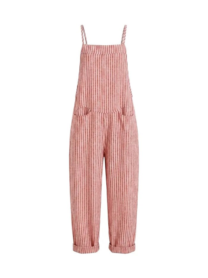 Women's Striped Wide Leg Overalls-Jumpsuits & Overalls-CAMOUFIT-Red-S-Camoufit