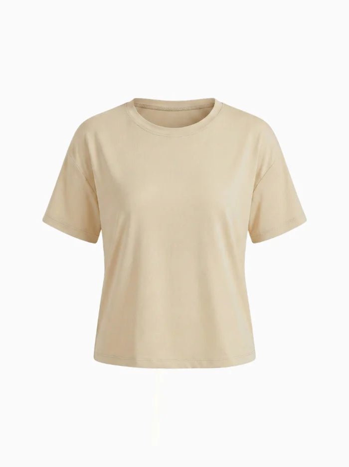 Women’s UPF 50+ Cotton Blend Cropped T-Shirt-Women's Crop Top-CAMOUFIT-Beige-S-Camoufit