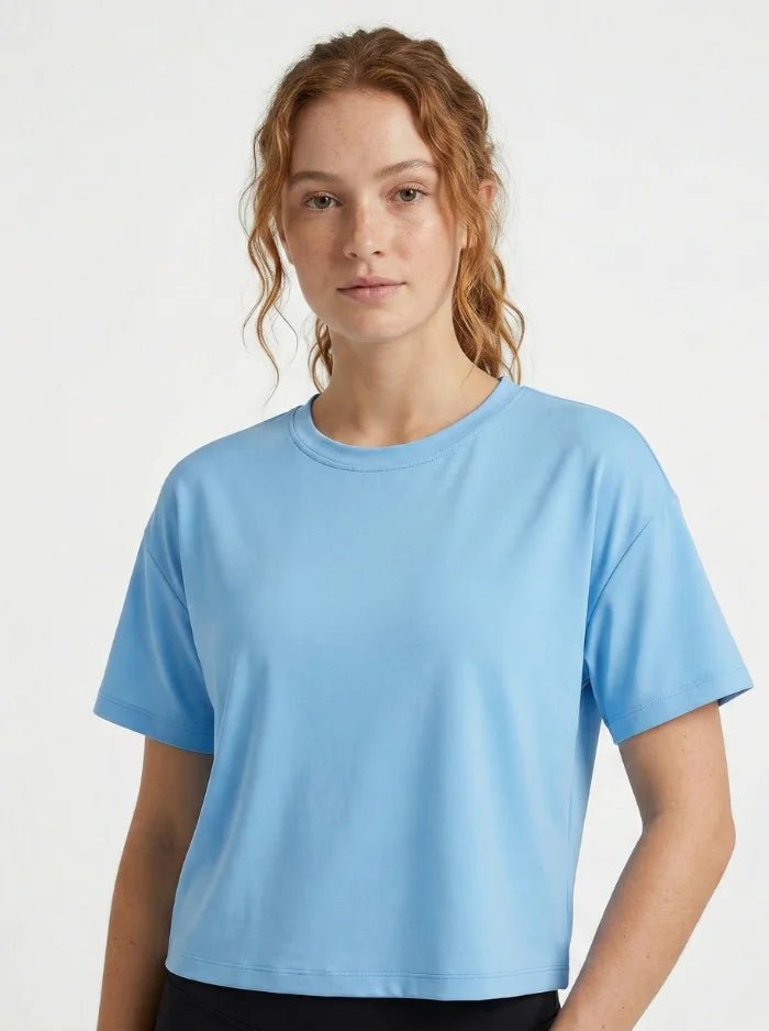 Women’s UPF 50+ Cotton Blend Cropped T-Shirt-Women's Crop Top-CAMOUFIT-Sky Blue-S-Camoufit