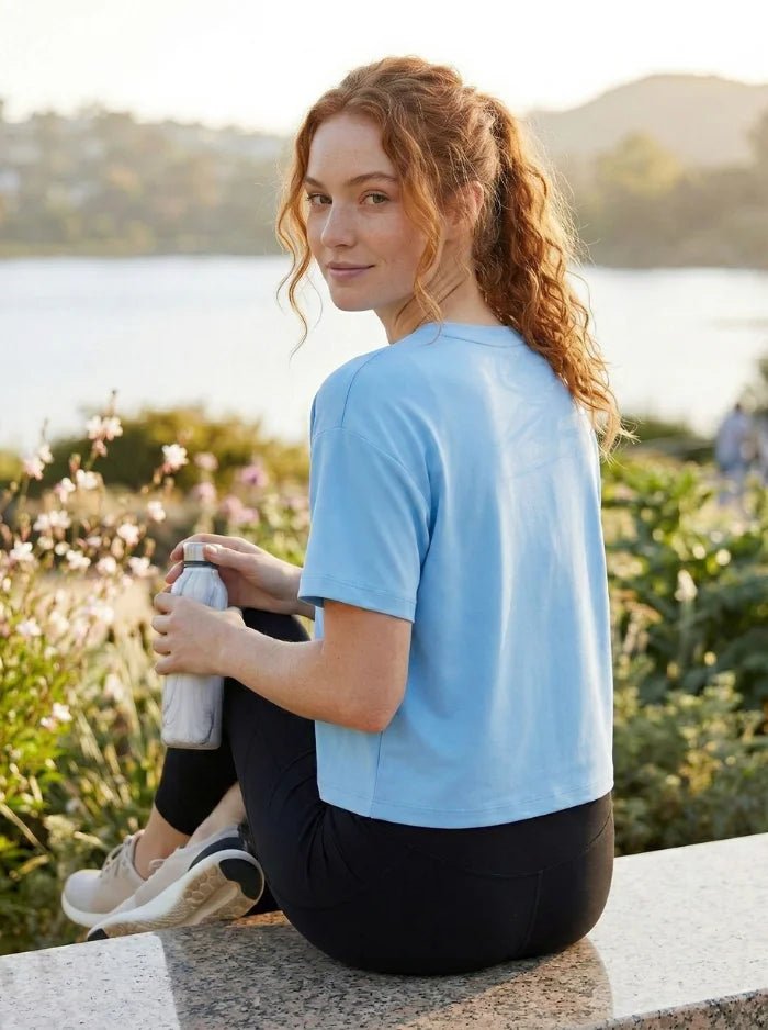 Women’s UPF 50+ Cotton Blend Cropped T-Shirt-Women's Crop Top-CAMOUFIT-Sky Blue-S-Camoufit