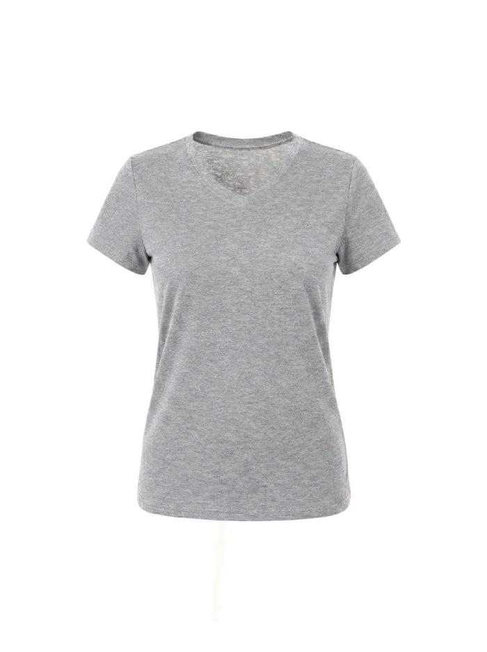 Women’s Quick-Dry V-Neck Running T-Shirt-Women's T-shirt-CAMOUFIT-Light Grey-S-Camoufit