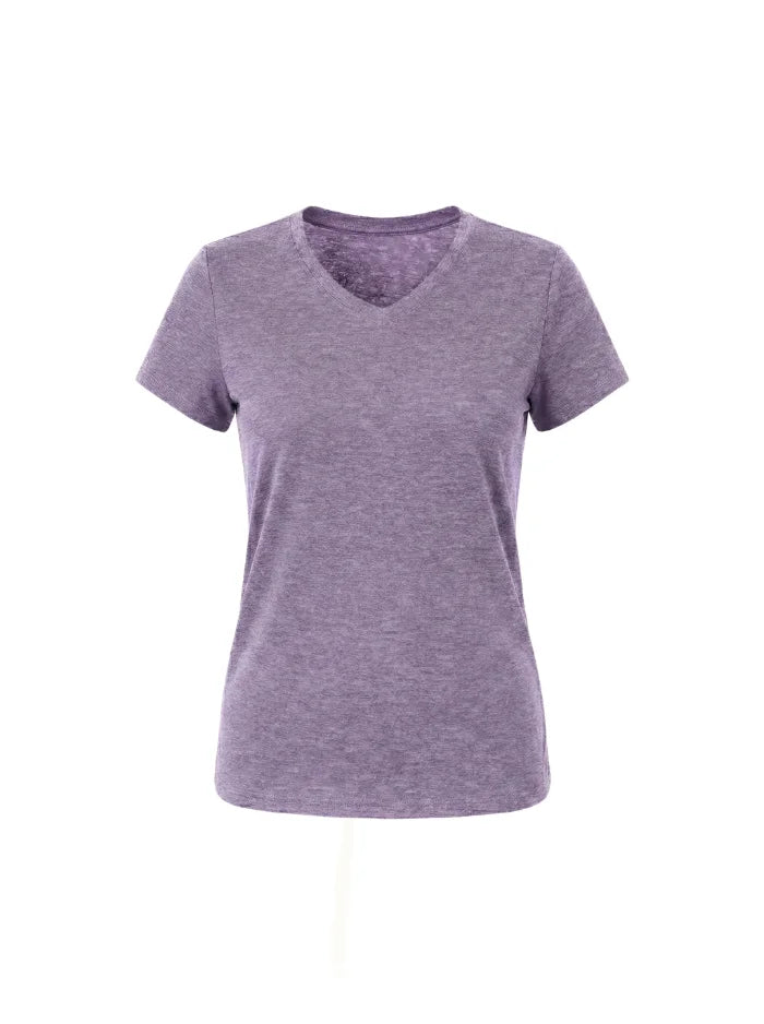 Women’s Quick-Dry V-Neck Running T-Shirt-Women's T-shirt-CAMOUFIT-Violet-S-Camoufit