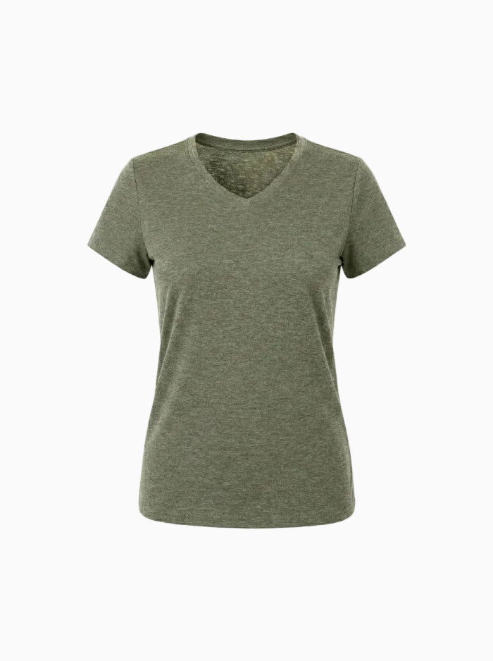 Women’s Quick-Dry V-Neck Running T-Shirt-Women's T-shirt-CAMOUFIT-Army Green-S-Camoufit