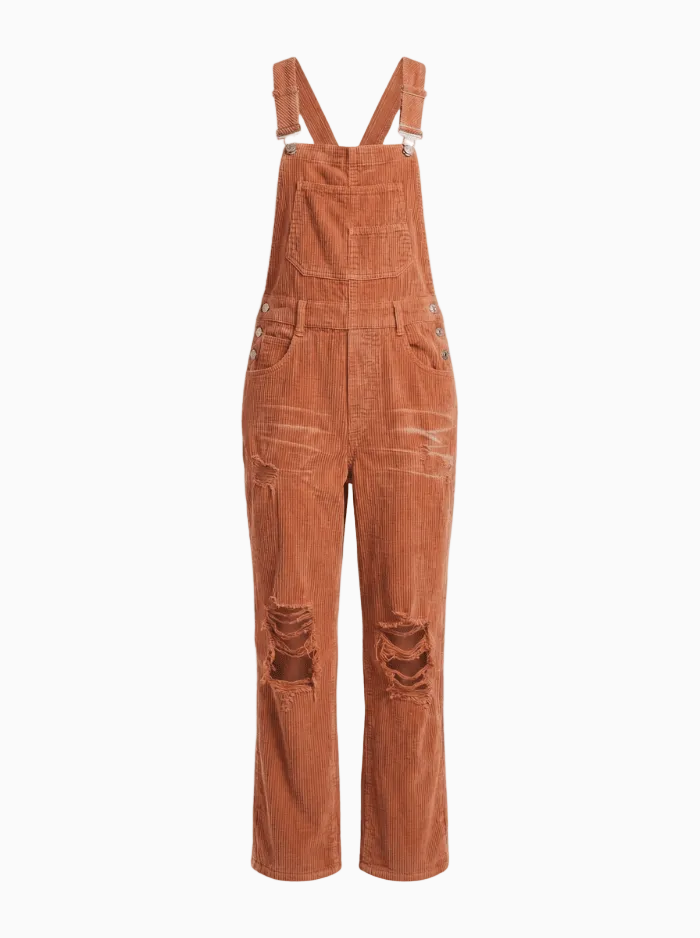 Women’s Vintage-Inspired Distressed Corduroy Overalls-Jumpsuits & Overalls-CAMOUFIT-Green-S-Camoufit