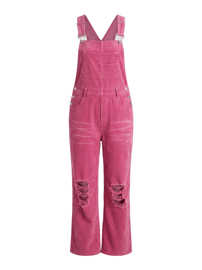 Women’s Vintage-Inspired Distressed Corduroy Overalls-Jumpsuits & Overalls-CAMOUFIT-Green-S-Camoufit