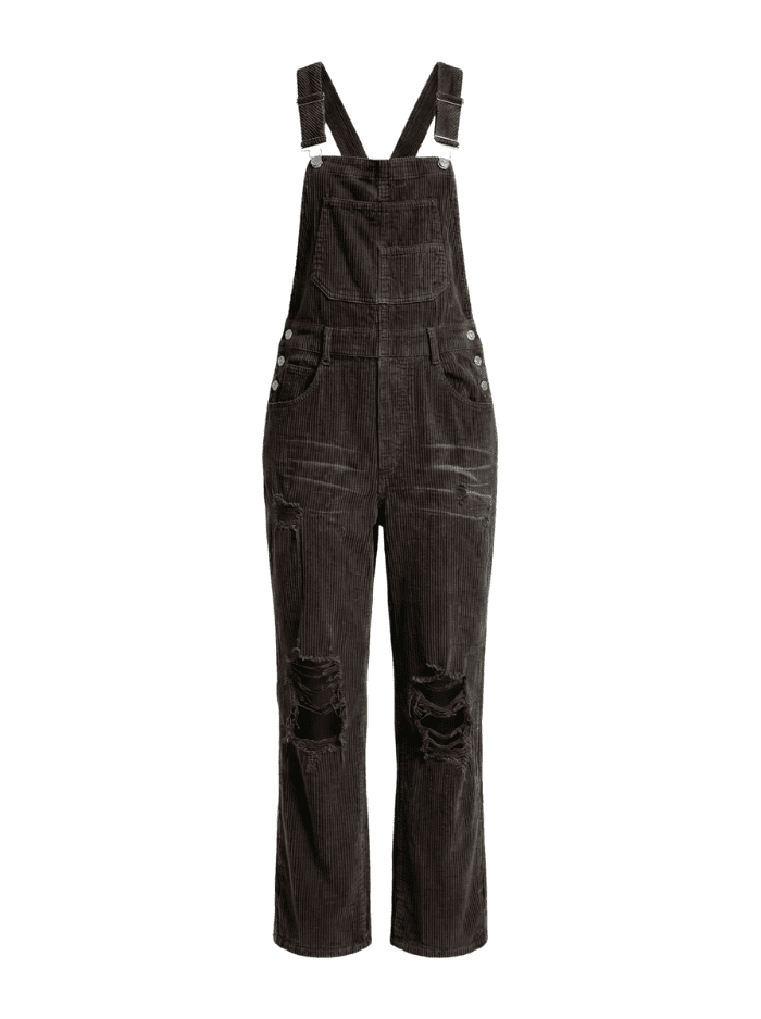 Women’s Vintage-Inspired Distressed Corduroy Overalls-Jumpsuits & Overalls-CAMOUFIT-Green-S-Camoufit