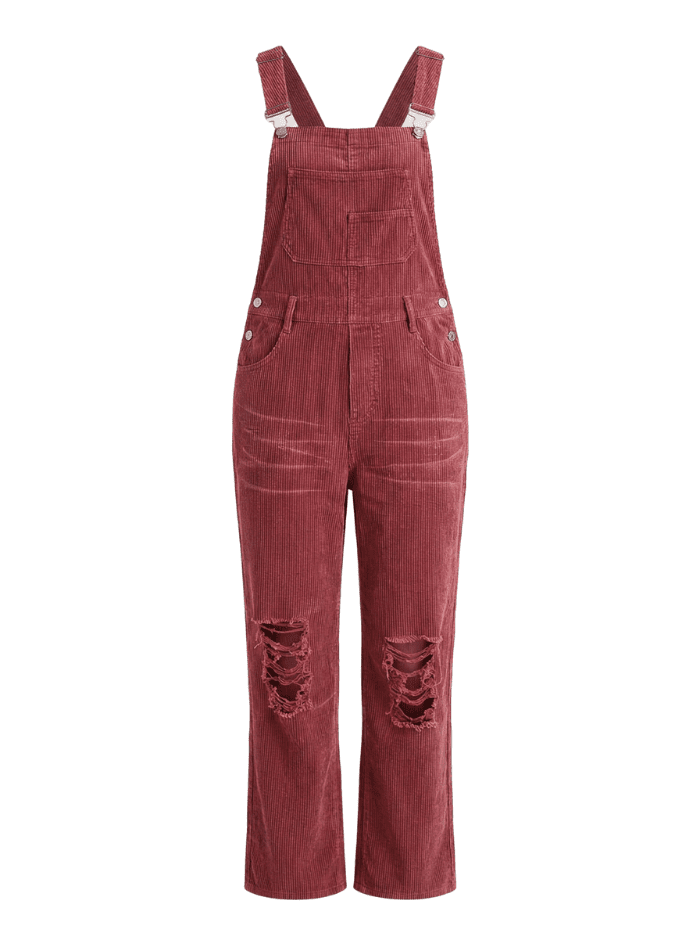 Women’s Vintage-Inspired Distressed Corduroy Overalls-Jumpsuits & Overalls-CAMOUFIT-Green-S-Camoufit