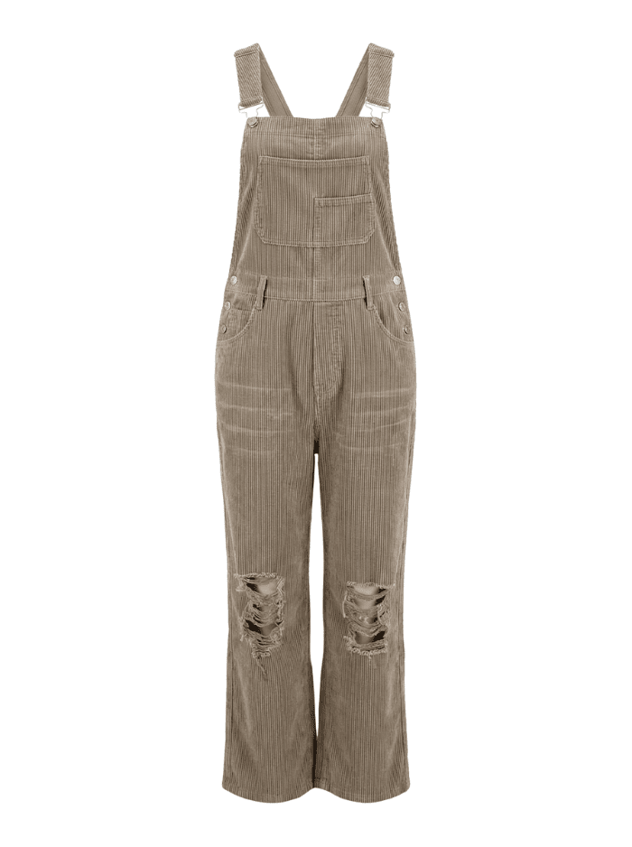 Women’s Vintage-Inspired Distressed Corduroy Overalls-Jumpsuits & Overalls-CAMOUFIT-Green-S-Camoufit