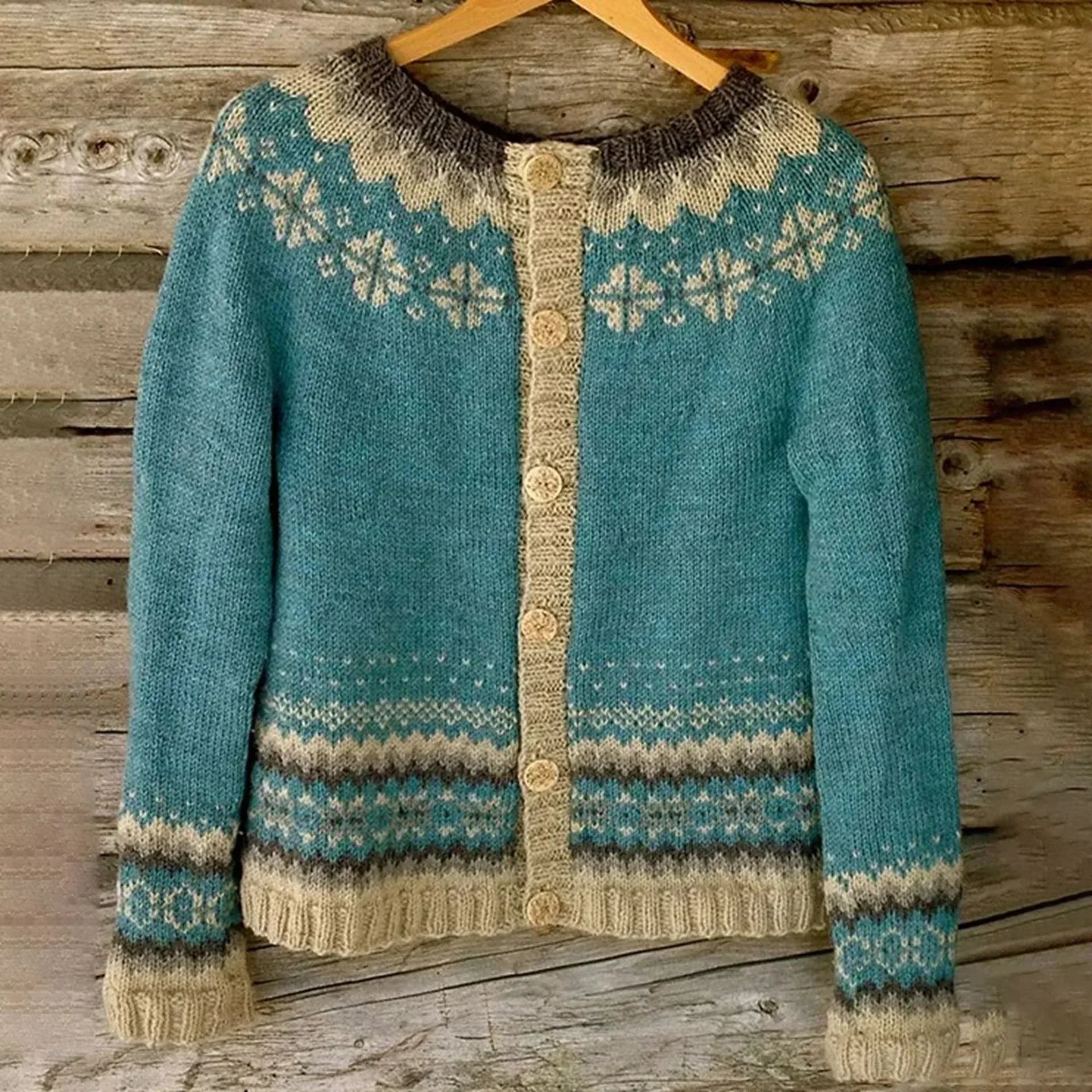 Women's Warm Norwegian Knit Cardigan | Button-Down 3