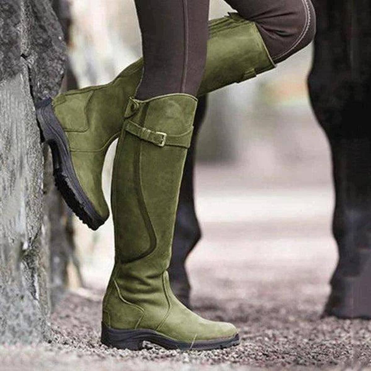 Clara Women's Winter Waterproof Leather Riding Boots-Women's Riding Boots-Green-4-Camoufit