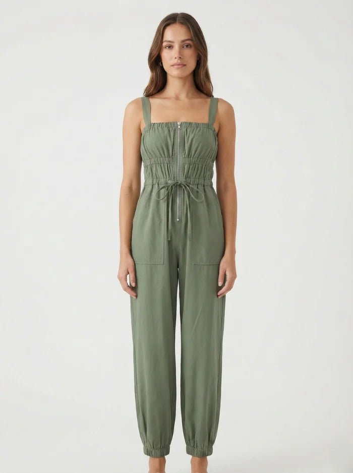Women's Zip Closure Overalls-Jumpsuits & Overalls-CAMOUFIT-Olive-S-Camoufit