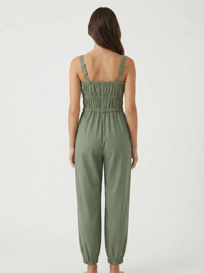 Women's Zip Closure Overalls-Jumpsuits & Overalls-CAMOUFIT-Olive-S-Camoufit