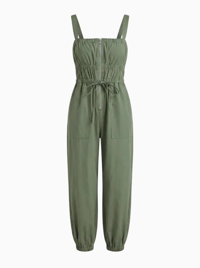 Women's Zip Closure Overalls-Jumpsuits & Overalls-CAMOUFIT-Olive-S-Camoufit