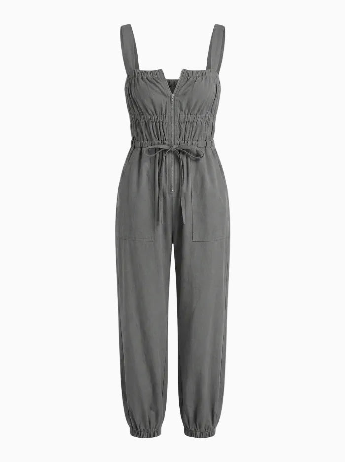 Women's Zip Closure Overalls-Jumpsuits & Overalls-CAMOUFIT-Gray-S-Camoufit