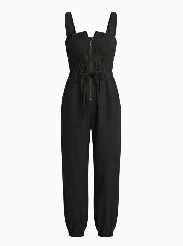 Women's Zip Closure Overalls-Jumpsuits & Overalls-CAMOUFIT-Black-S-Camoufit