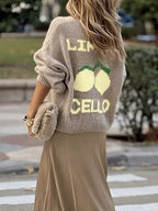 Olyra | Women's Limoncello Lemon Knit Cardigan Long Sleeve Soft Loose Fit Cosy Button Up Jumper-Womens' Cardigan-Khaki-S-
