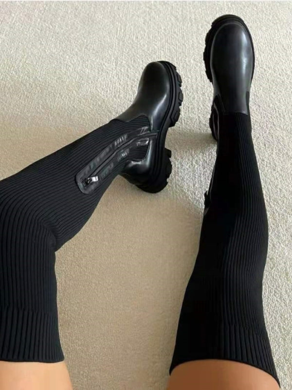 Calyra Women's Knee-High Platform Winter Boots - Slip-On Fit-Women's Knee high Boots-Black-5-Camoufit