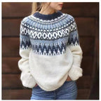 Freya | Norwegian Knit Sweater Women Crew Neck Long Sleeve-Women's Knitted Sweater-White-S-Camoufit
