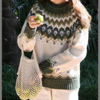 Freya | Norwegian Knit Sweater Women Crew Neck Long Sleeve-Women's Knitted Sweater-Green-S-Camoufit