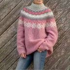Freya | Norwegian Knit Sweater Women Crew Neck Long Sleeve-Women's Knitted Sweater-Pink-S-Camoufit