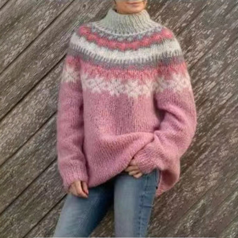 Freya | Norwegian Knit Sweater Women Crew Neck Long Sleeve-Women's Knitted Sweater-Pink-S-Camoufit