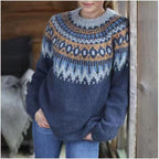 Freya | Norwegian Knit Sweater Women Crew Neck Long Sleeve-Women's Knitted Sweater-Grey-S-Camoufit