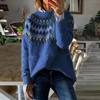Freya | Norwegian Knit Sweater Women Crew Neck Long Sleeve-Women's Knitted Sweater-Blue-S-Camoufit
