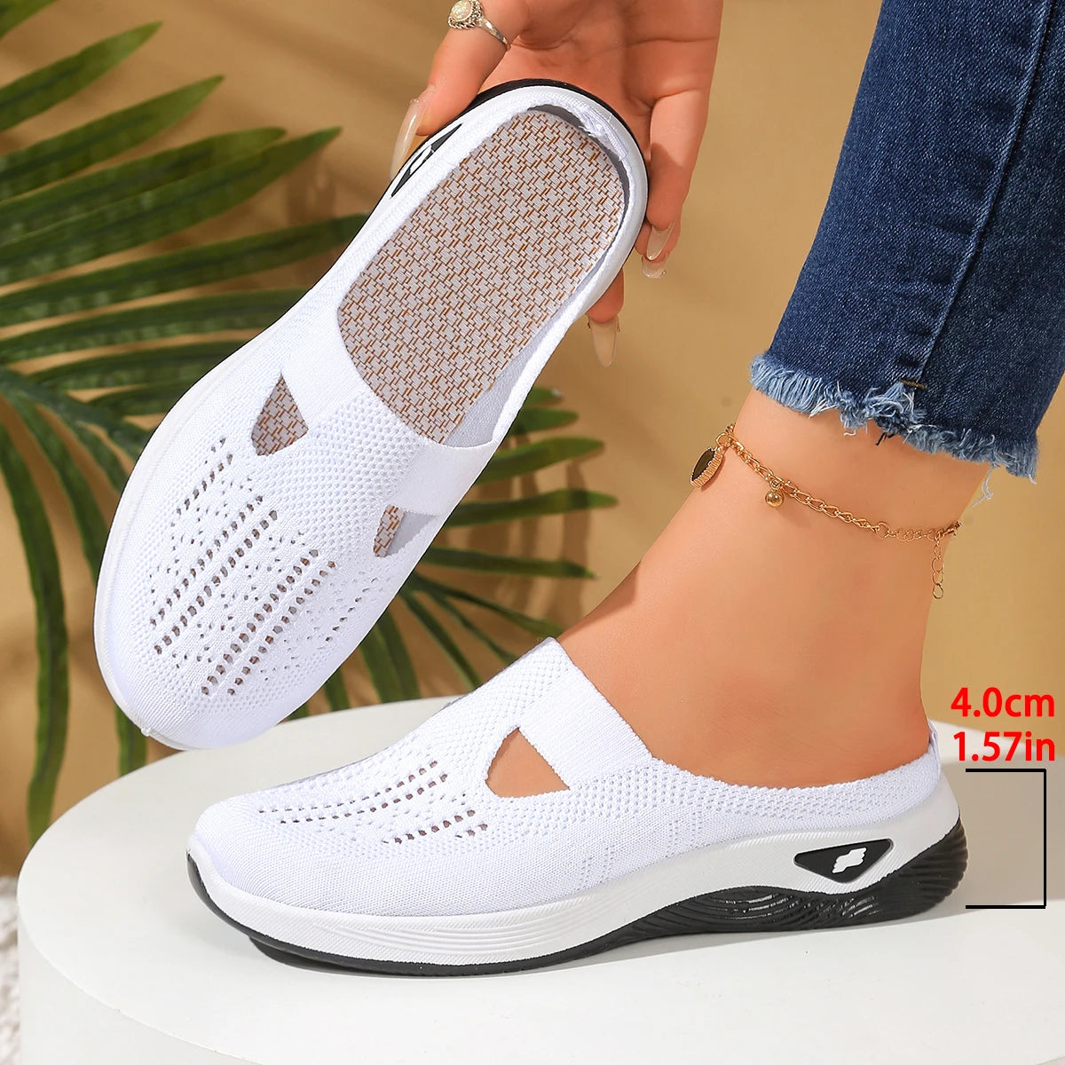 Women's Slip-On Mesh Mule Sneakers with Breathable Cut-Out Backless Comfort Walking Shoes-Women's Slippers-Grey-4-