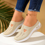 Women's Slip-On Mesh Mule Sneakers with Breathable Cut-Out Backless Comfort Walking Shoes-Women's Slippers-Beige-4-