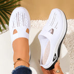 Women's Slip-On Mesh Mule Sneakers with Breathable Cut-Out Backless Comfort Walking Shoes-Women's Slippers-White-4-