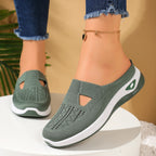 Women's Slip-On Mesh Mule Sneakers with Breathable Cut-Out Backless Comfort Walking Shoes-Women's Slippers-Green-4-