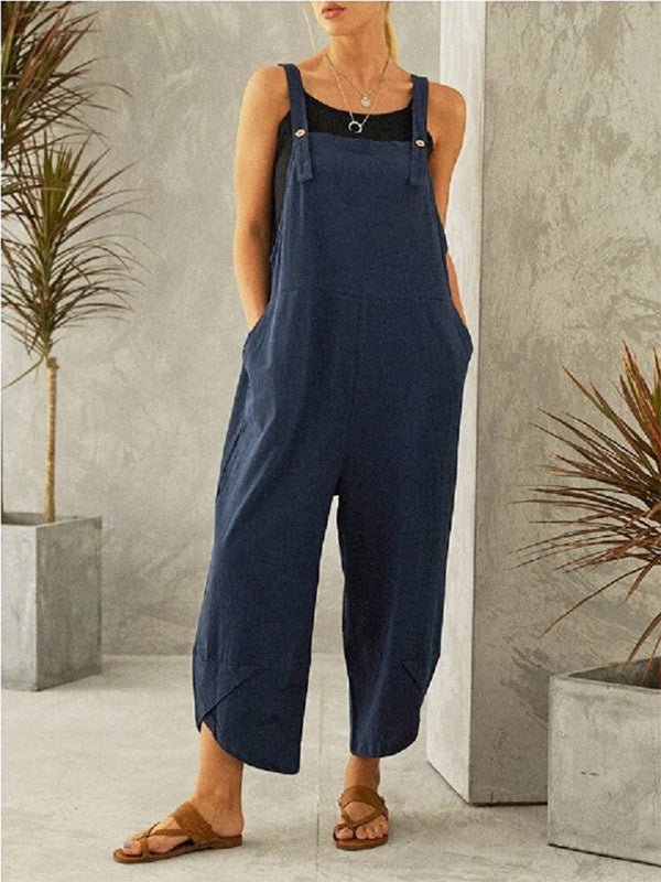 Women's Buttoned Overalls Casual Jumpsuit-Jumpsuits & Overalls-CAMOUFIT-Navy Blue-M-Camoufit