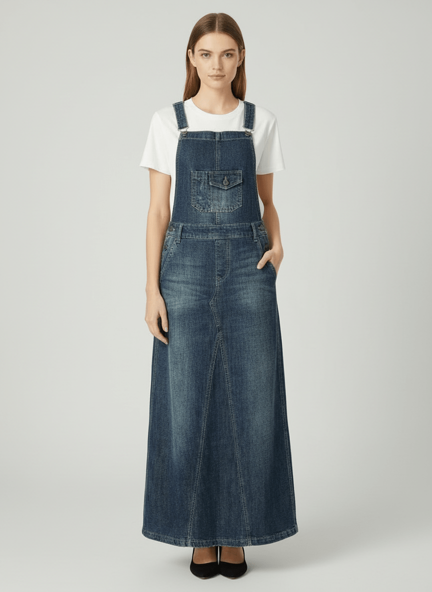 Women's Denim Overall Dress Cotton Vintage-Inspired-Dresses-CAMOUFIT-Blue-S-Camoufit