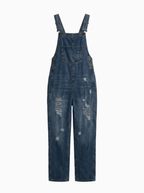 Women's Distressed Denim Overalls Cotton-Jumpsuits & Overalls-CAMOUFIT-Dark Blue-S-Camoufit