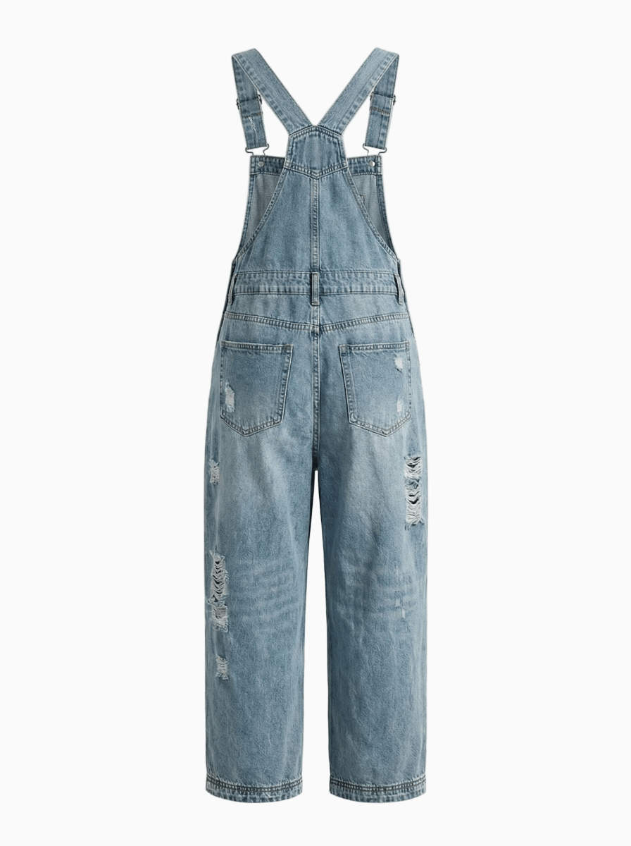 Women's Distressed Denim Overalls Cotton-Jumpsuits & Overalls-CAMOUFIT-Medium Blue-S-Camoufit