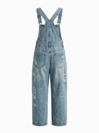 Women's Distressed Denim Overalls Cotton-Jumpsuits & Overalls-CAMOUFIT-Medium Blue-S-Camoufit