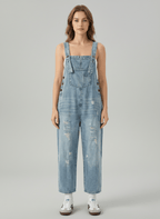 Women's Distressed Denim Overalls Cotton-Jumpsuits & Overalls-CAMOUFIT-Medium Blue-S-Camoufit